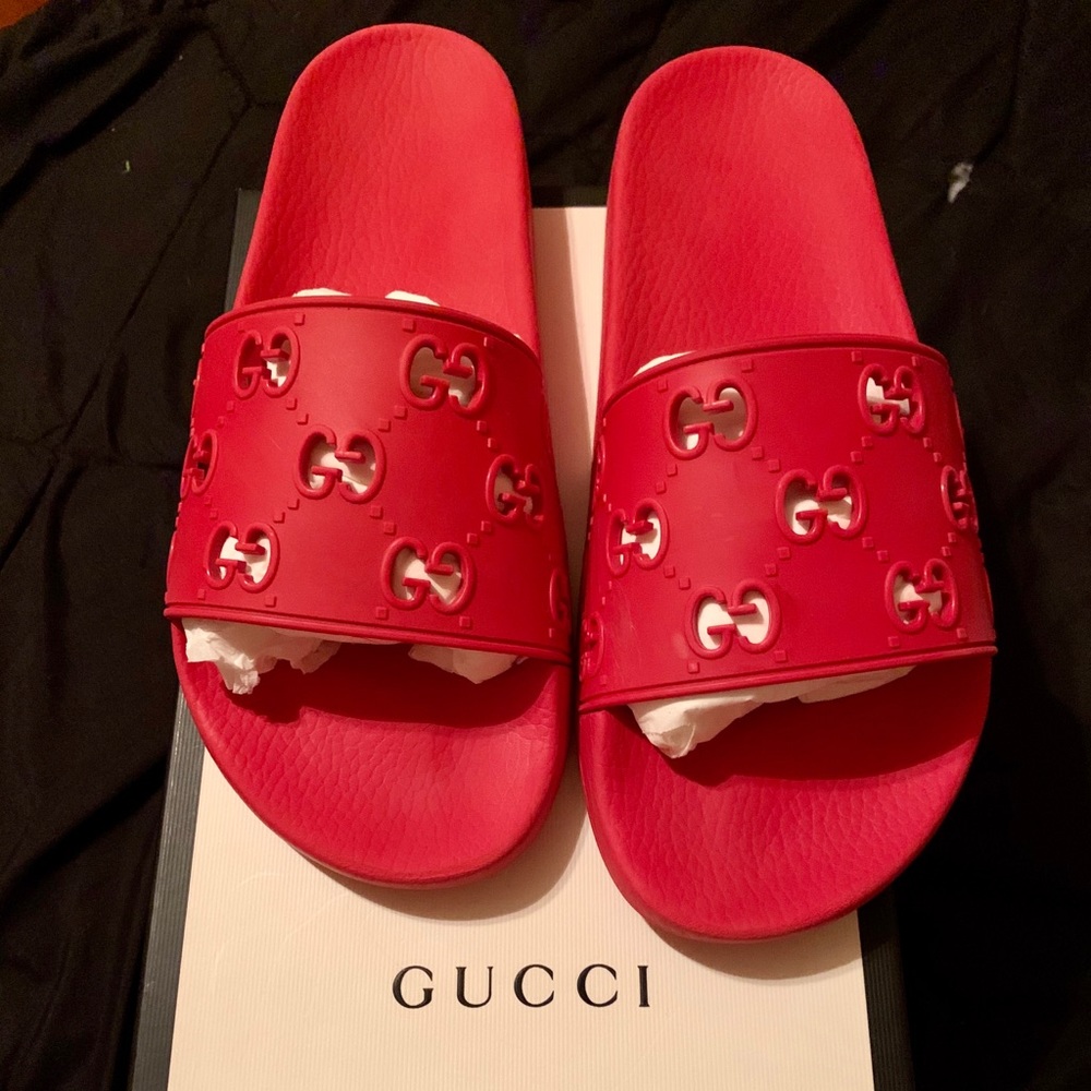 (SOLD) Gucci Red GG Rubber Slides (SOLD)